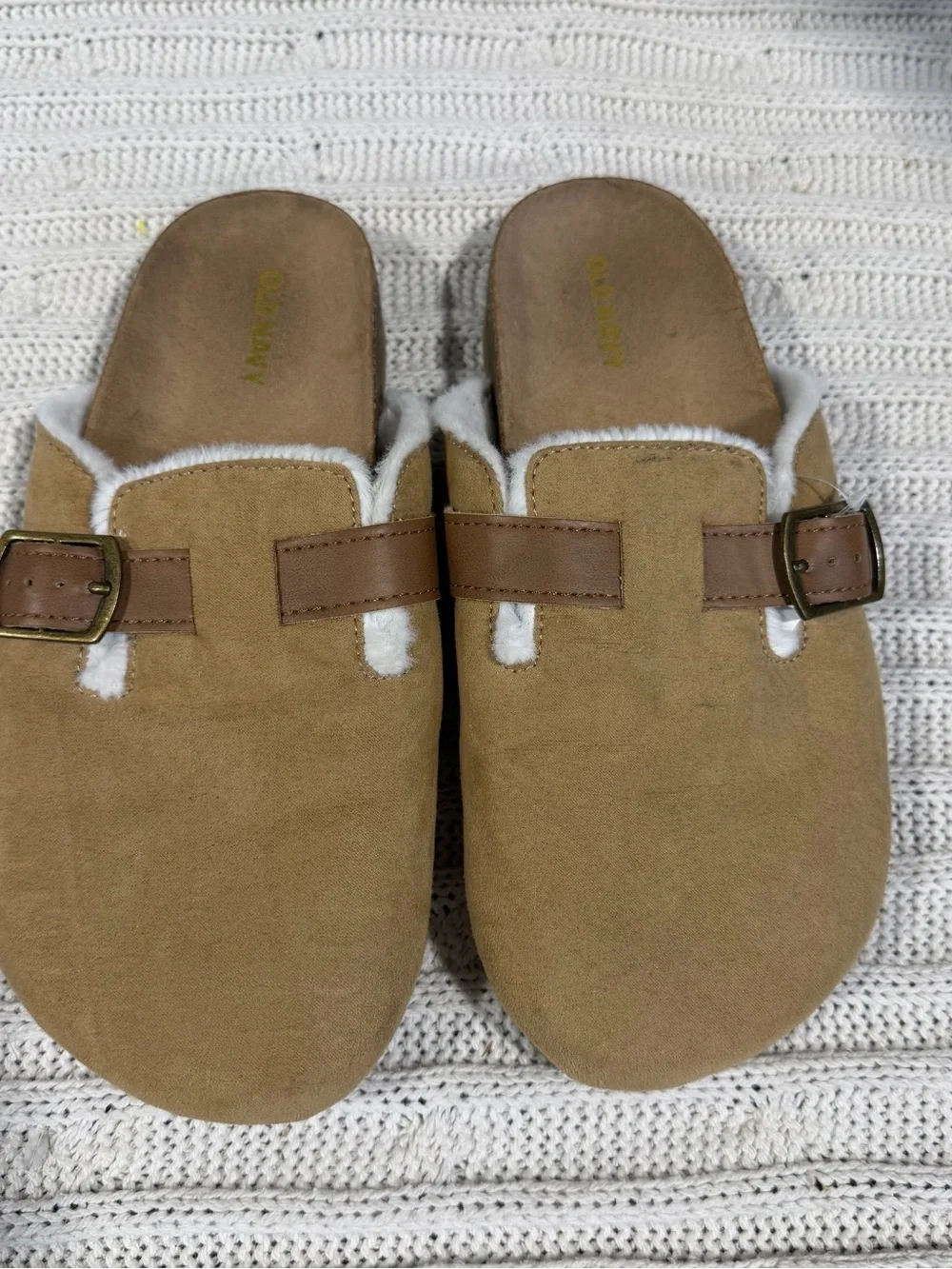 Old Navy Tan Suede-Look Kids Slip-On Clog with White Lining